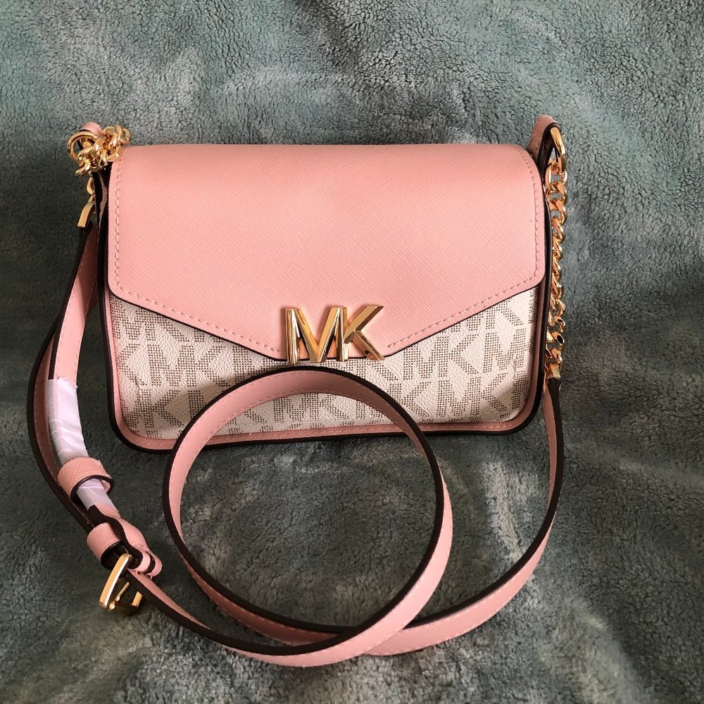 New Michael Kors Sylvia Crossbody Purse Pink White